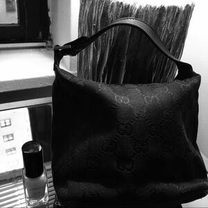 Gucci Black Monogram Hobo Shoulder Bag